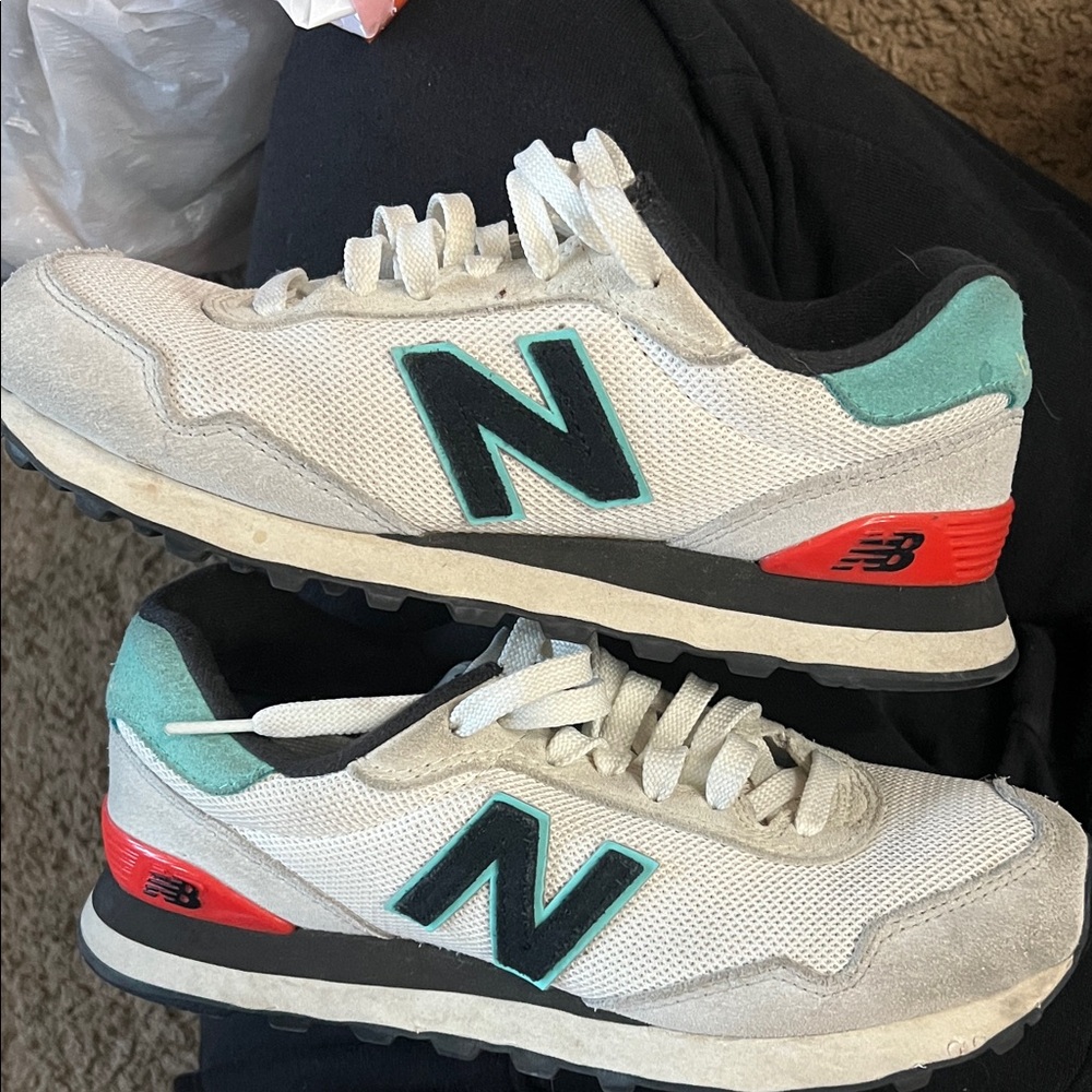 New Balance White and Teal Shoes with Red Detail